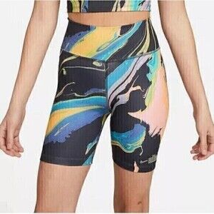Nike Dri Fit Shorts Womens Small Black Blue Tight Fit Running Pull On Bike Short